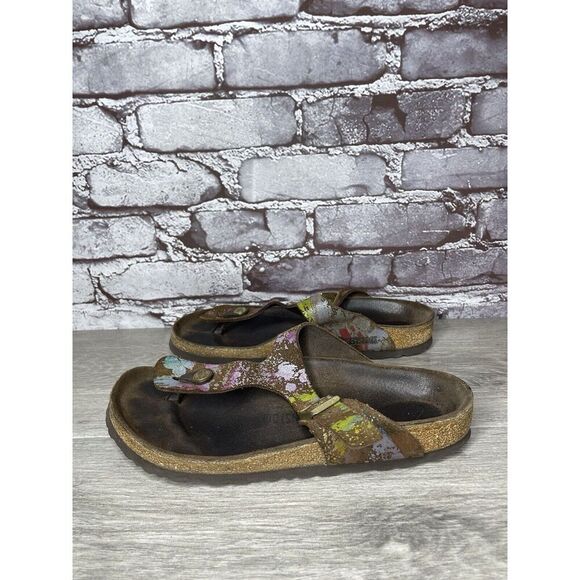 Birkenstock Gizeh Paint Splatter Multicolor Thong Sandals Women Sz 38EU/7.5M US - Picture 1 of 16